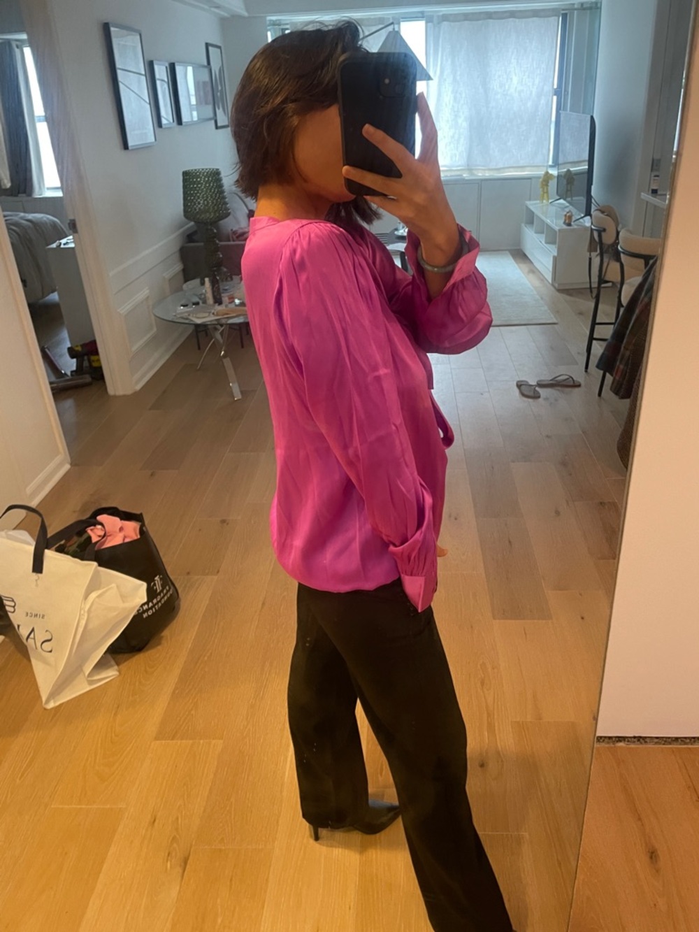 Vintage Saint Laurent Silk Tie-Neck Blouse in Fuchsia - Picture 6 of 13